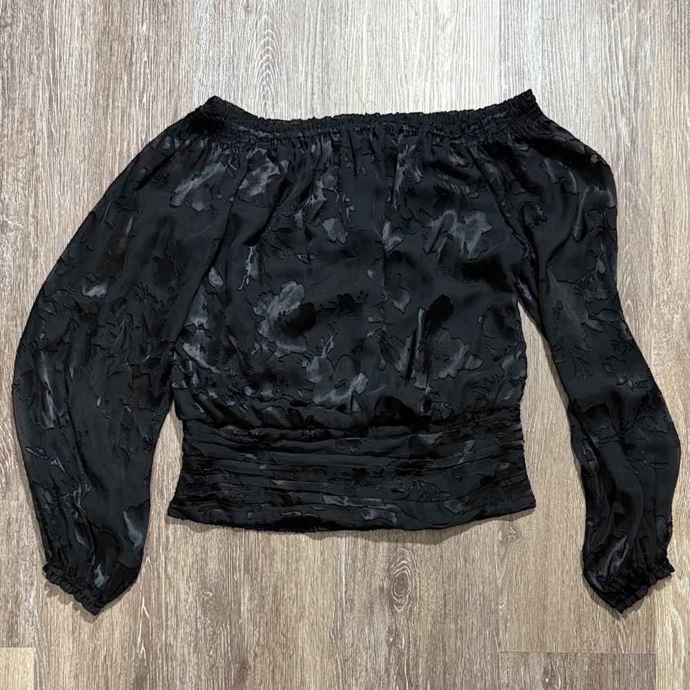 White House Black Market Black Silk Blend Off Shoulder Blouse Small